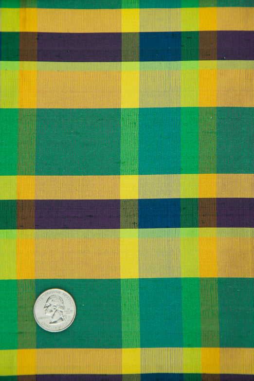 Multicolor Plaid Silk Shantung 450 Fabric