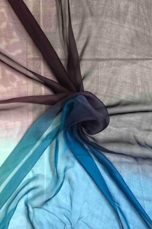 Swedish Blue, Cameo Blue, Plum Perfect, Windsor Wine Ombre Silk Chiffon 4D-1036 Fabric