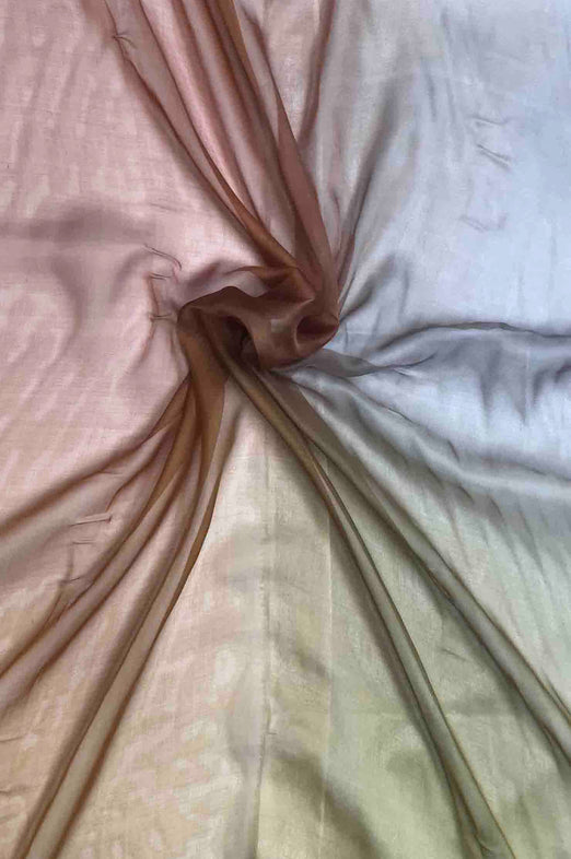 Olive Green, Sandstone, Silver Cloud, Inca Gold Ombre Silk Chiffon 4D-1042 Fabric