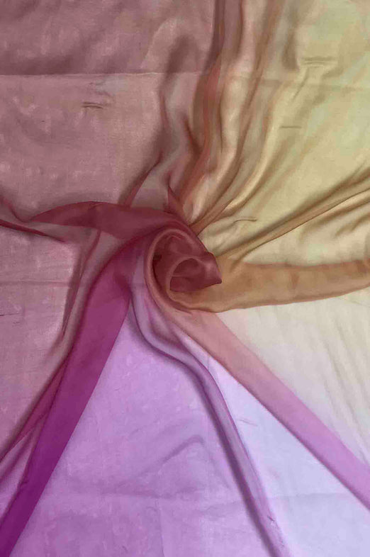 Pink Lady, Shocking Pink, Clay, Deep Sea Coral Ombre Silk Chiffon 4D-1043 Fabric