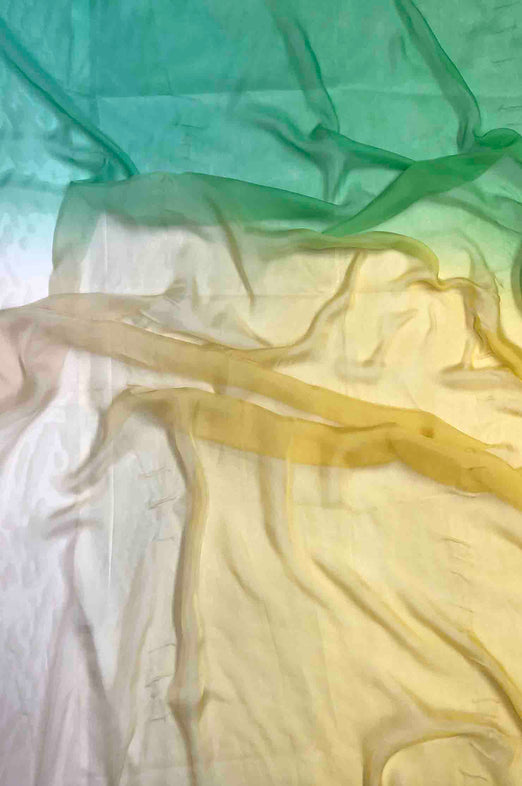 Raffia, Super Lemon, Kelly Green, Sea Green Ombre Silk Chiffon 4D-1044 Fabric