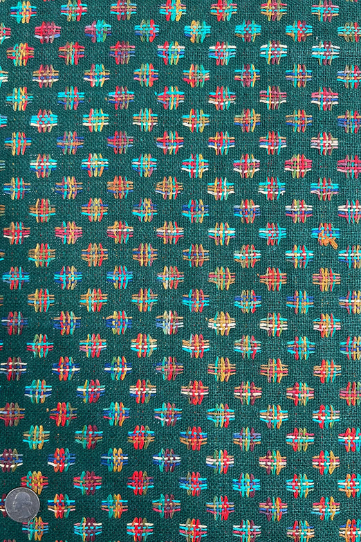 Green Multicolor Silk Tweed Fabric