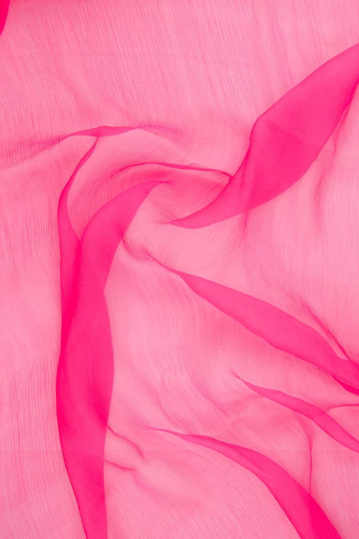 Hot Pink Silk Crinkled Chiffon Fabric