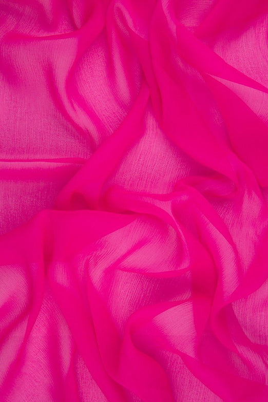 Shocking Pink Silk Crinkled Chiffon Fabric