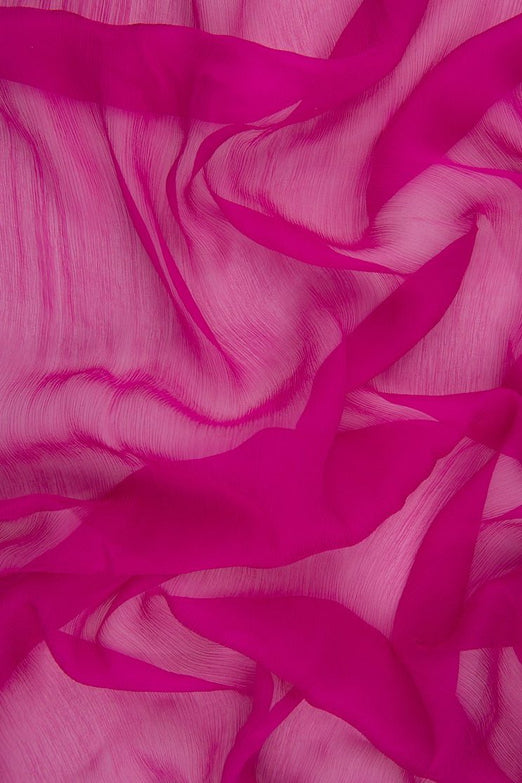 Dark Fuchsia Silk Crinkled Chiffon Fabric