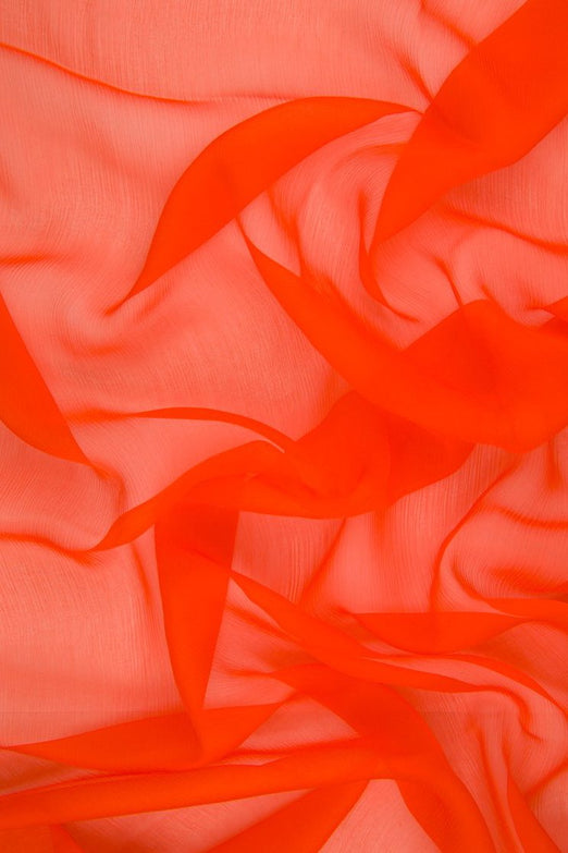 Red Orange Silk Crinkled Chiffon Fabric