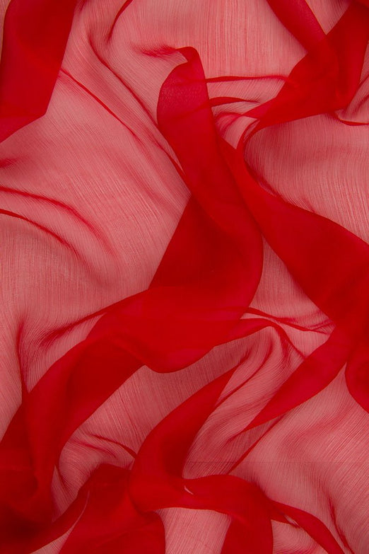 Chinese Red Silk Crinkled Chiffon Fabric