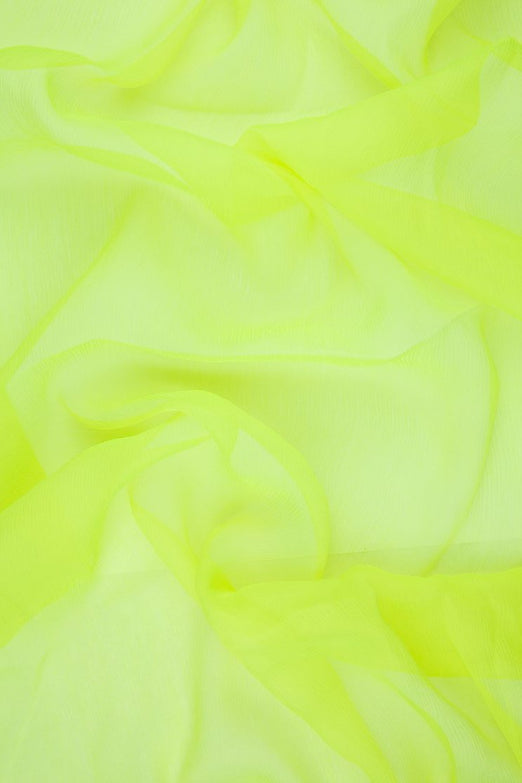Neon Yellow-Green Silk Crinkled Chiffon Fabric