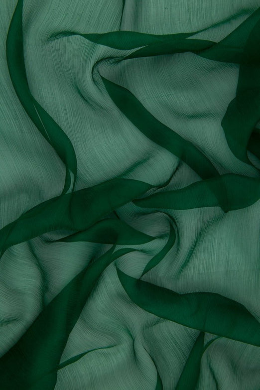 Hunter Green Silk Crinkled Chiffon Fabric