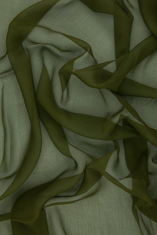 Army Green Silk Crinkled Chiffon Fabric