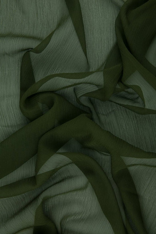 Dark Moss Green Silk Crinkled Chiffon Fabric
