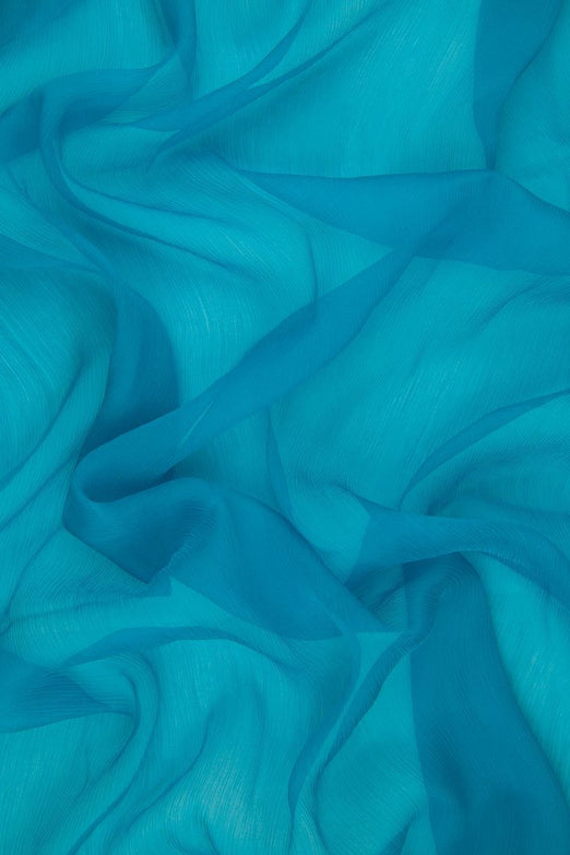 Turquoise Silk Crinkled Chiffon Fabric
