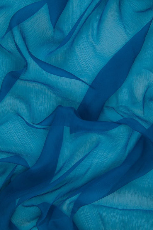 Blue-Green Silk Crinkled Chiffon Fabric