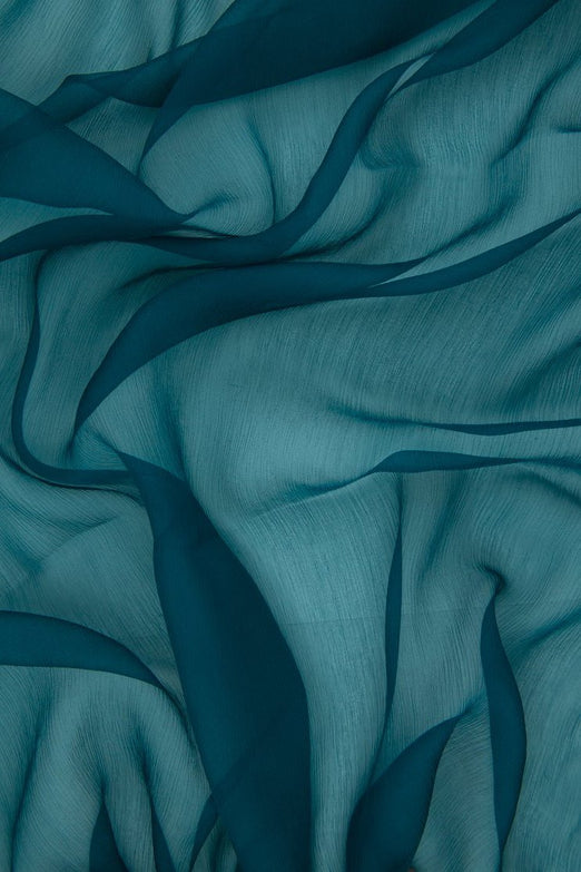Teal Silk Crinkled Chiffon Fabric