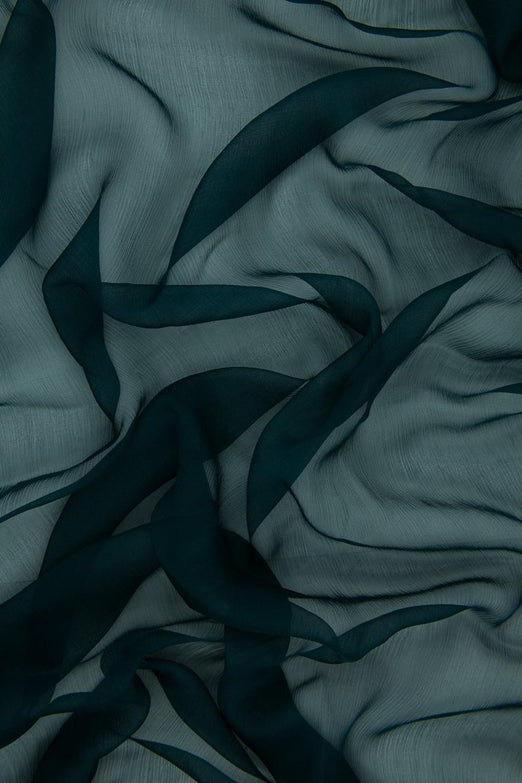 Dark Teal Silk Crinkled Chiffon Fabric