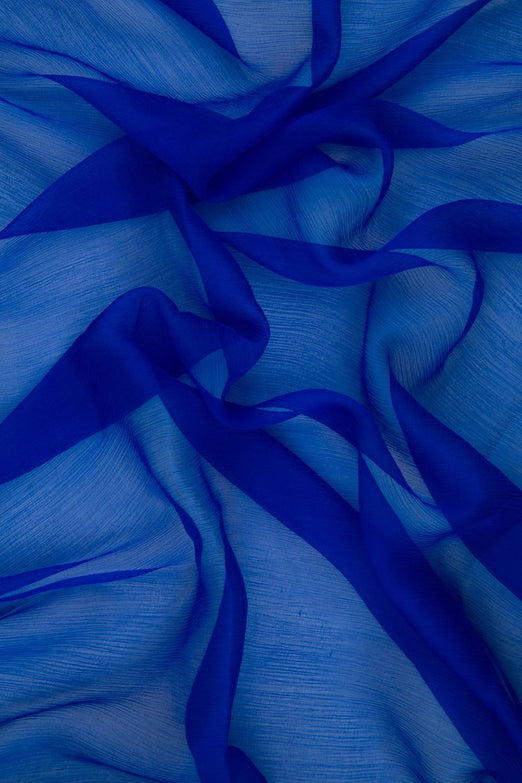 Royal Blue Silk Crinkled Chiffon Fabric