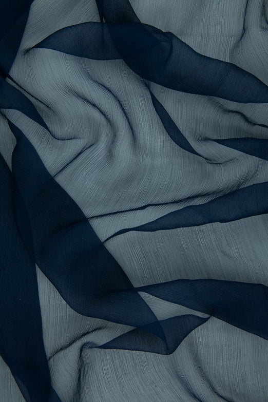 Navy Silk Crinkled Chiffon Fabric