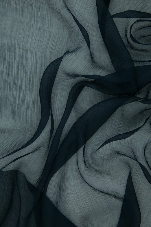 Dark Navy Silk Crinkled Chiffon Fabric