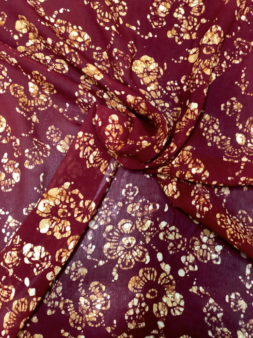 Burgundy CP-008 Silk Chiffon Batik Hand Print Fabric