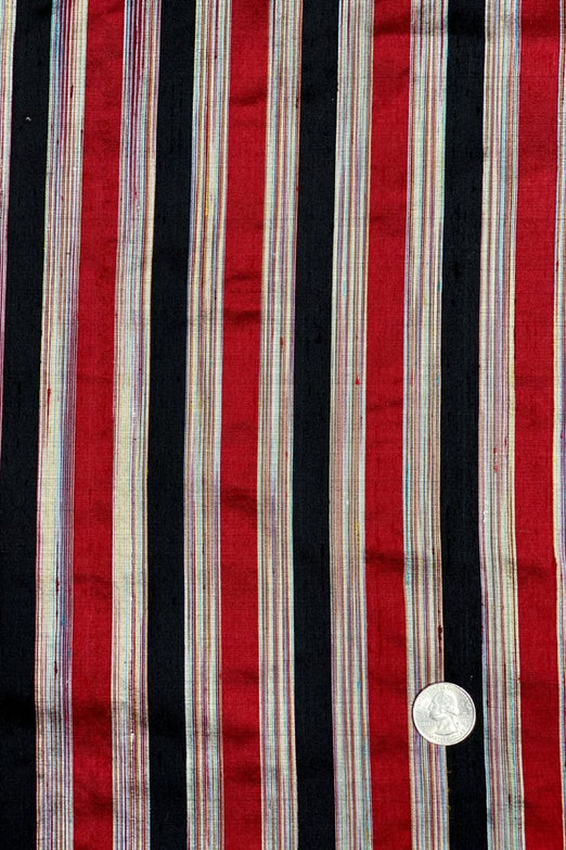 Black Red 13 Striped Silk Shantung