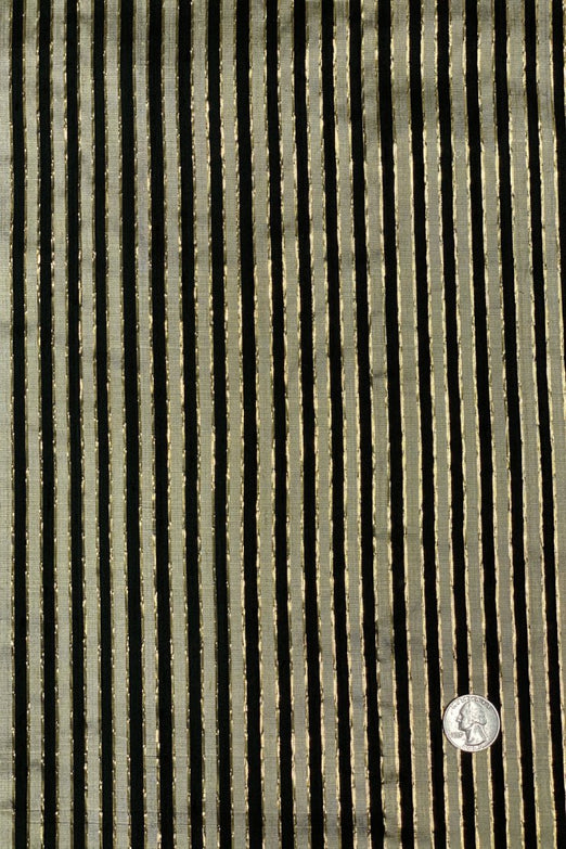 Black Khaki 472 Striped Silk Shantung