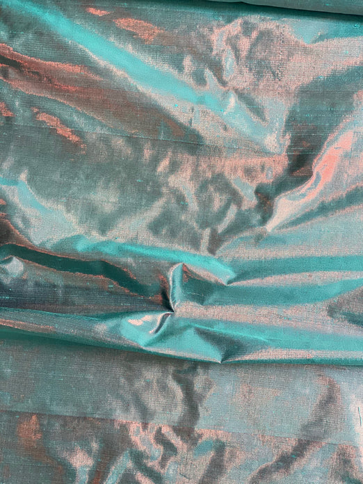 Iridescent Sterling Blue Geranium Pink Metallic Shantung Silk Fabric