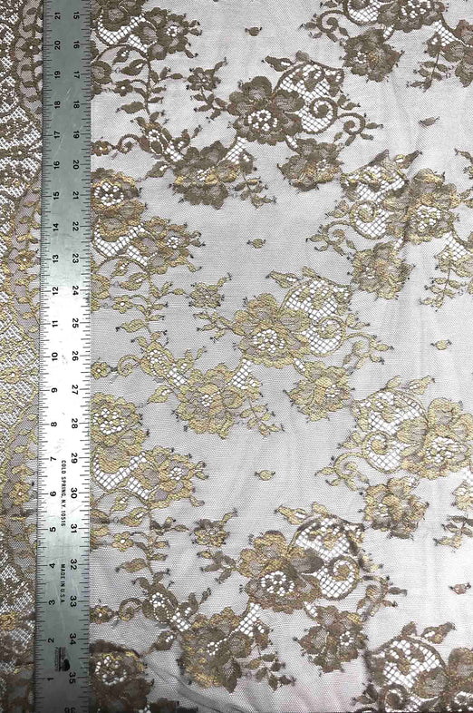 Tobacco Brown/Metallic Gold French Plain Lace FLP-001/1 Fabric
