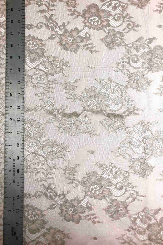 Blush Pink/Metallic Silver French Plain Lace FLP-001/13 Fabric