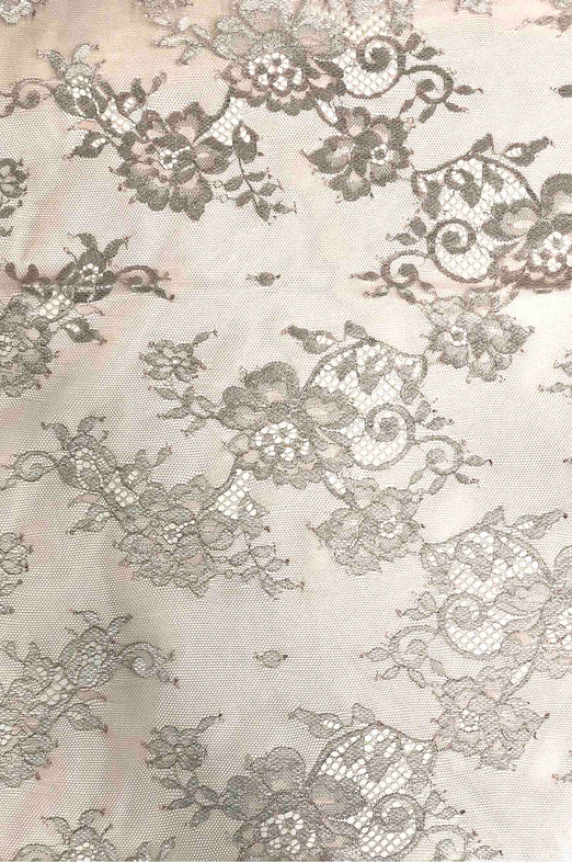 Blossom Pink/Metallic Silver French Plain Lace FLP-001/17 Fabric