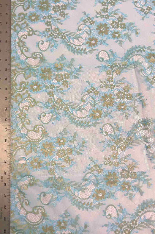 Aqua/Gold French Plain Lace FLP-004/6 Fabric