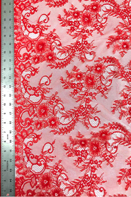 Fiery Red French Plain Lace FLP-004/72 Fabric