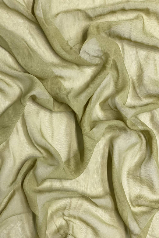 Golden Green Silk Heavy Crinkled Chiffon HCD-046 Fabric