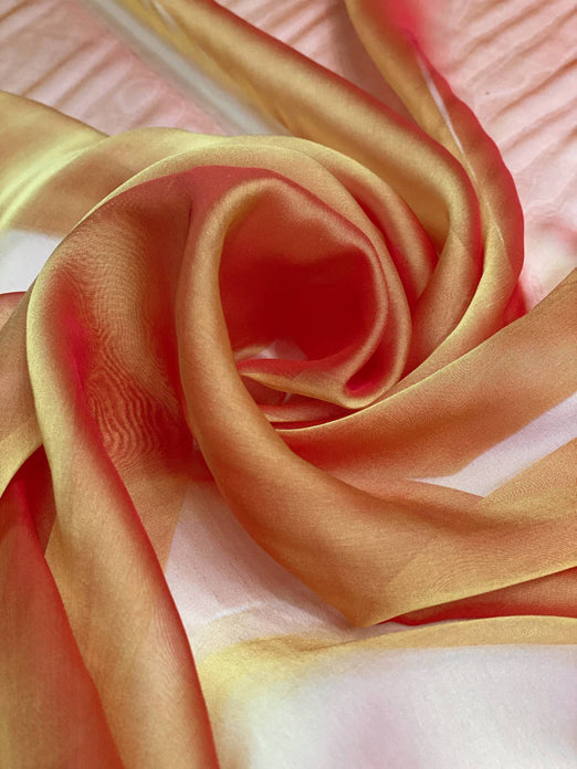 Gold Orange Red Iridescent Silk Chiffon IC-025 Fabric