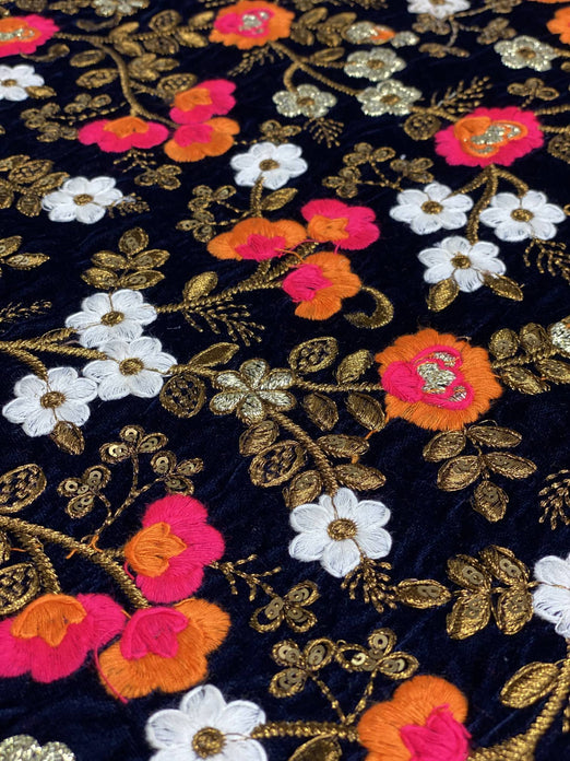 Multicolor Velvet Embroidery JEAD-012 Fabric