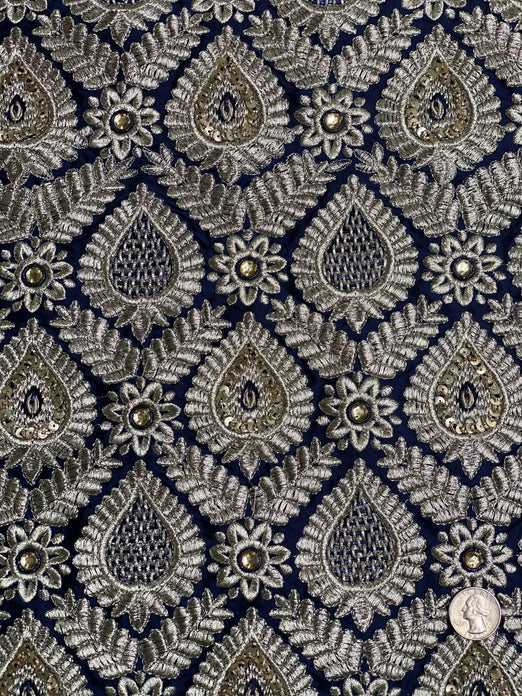 Blue Silver JEAD-039 Viscose Embroidery