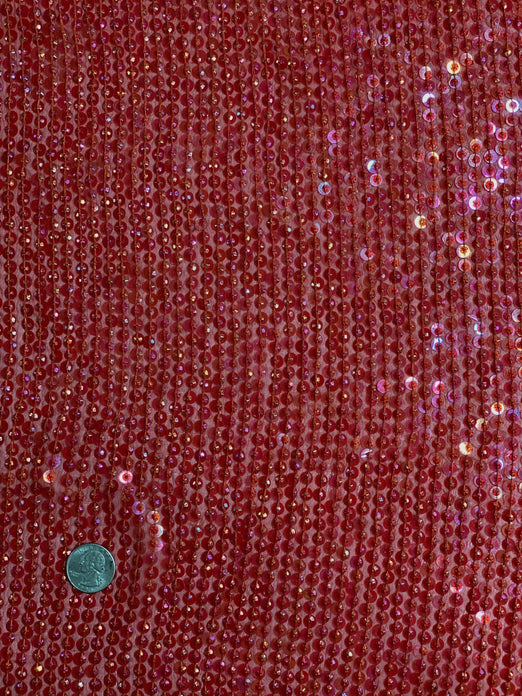 Tomato Red Sequin & Beads On Silk Chiffon JEC-009-6 Fabric