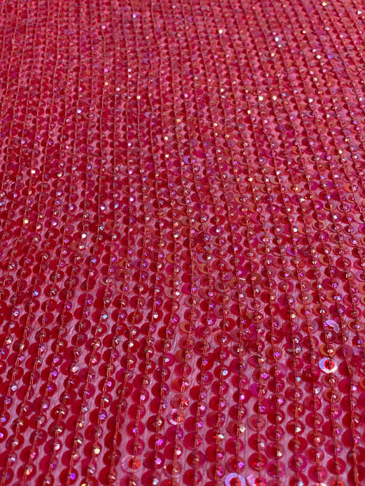 Tomato Red Sequin & Beads On Silk Chiffon JEC-009-6 Fabric