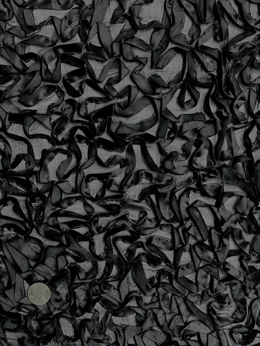 Black Sequin & Beads On Silk Chiffon JEC-010 Fabric
