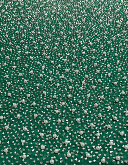 Green Sequin & Beads On Silk Chiffon JEC-011-13 Fabric