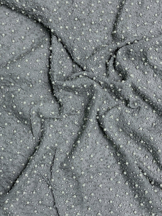 Silver Blue Sequin & Beads On Silk Chiffon JEC-011-18 Fabric