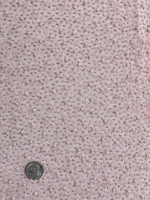 Pink Sequin & Beads On Silk Chiffon JEC-011-32 Fabric