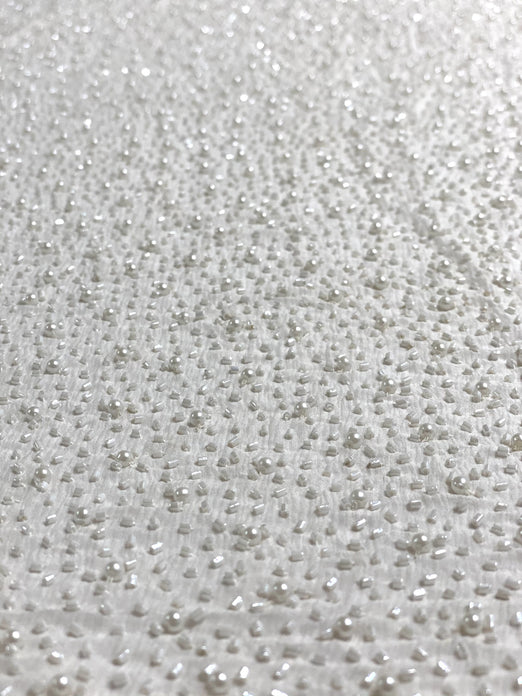 White Sequin & Beads On Silk Chiffon JEC-011-33 Fabric