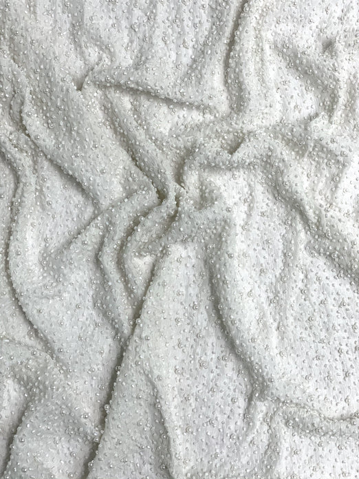 White Sequin & Beads On Silk Chiffon JEC-011-33 Fabric