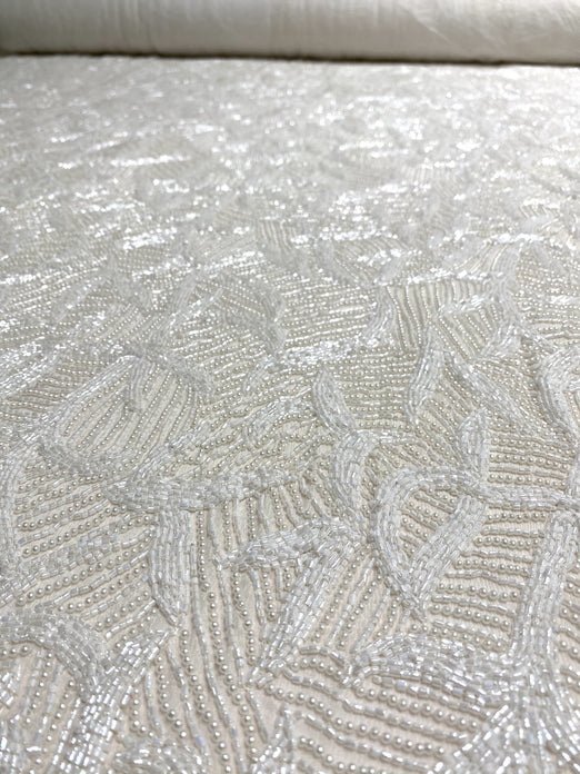 Whtie Sequin & Beads On Silk Chiffon JEC-024-3 Fabric