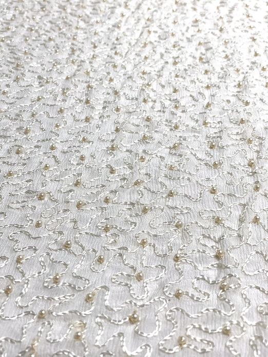 Ivory Sequin & Beads On Silk Chiffon JEC-050-5 Fabric