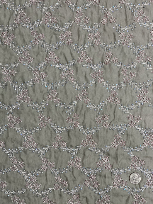 Grey Blush Pearls Sequin & Beads On Silk Chiffon JEC-051-11 Fabric