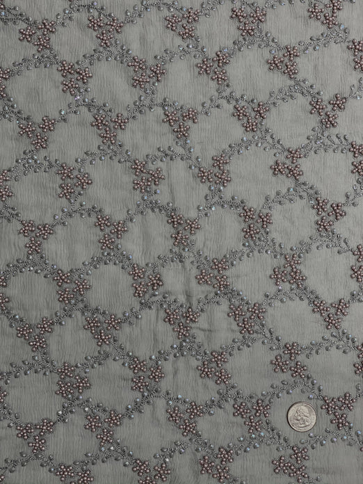 Silver Grey Sequin & Beads On Silk Chiffon JEC-051-13 Fabric