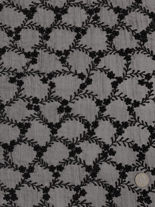 Black Sequin & Beads On Silk Chiffon JEC-051-1 Fabric