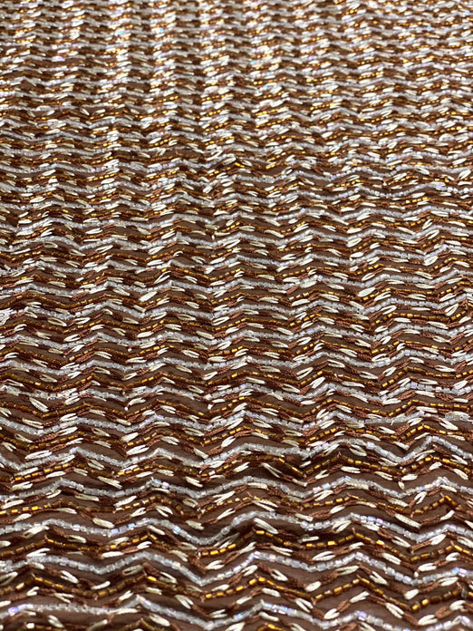 Brown Sequin & Beads On Silk Chiffon JEC-055-1 Fabric