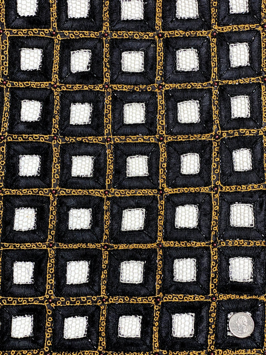 Black & Gold Sequin & Beads On Silk Chiffon JEC-061 Fabric